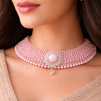 Luxury handcrafted pink gemstone choker